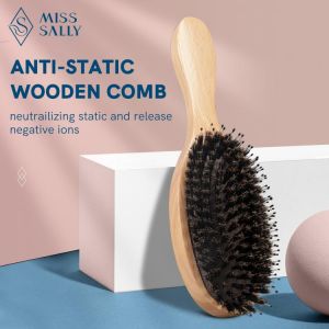 AccesstoR                                  Hair Care & Styling Miss Sally Holz Haar Pinsel Anti Statische Kopfhaut Massage Kamm mit Wildschwein Borsten Luftpolster Kamm für Frauen Männer nass